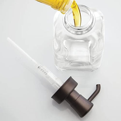 mDesign Square Glass Refillable Liquid Soap Dispenser Pump Bottle for Bathroom Vanity Countertop, Kitchen Sink - Holds Hand Soap, Dish Soap, Hand Sanitizer, Essential Oils - 2 Pack - Clear/Bronze - color: Clear/Bronze