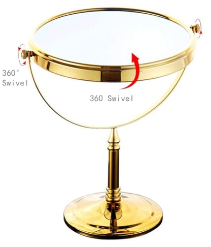 Gold Makeup Mirror 1X/10X Free Standing for Bathroom 8 Inches 360 Swivel Dual-Sided Tabletop Makeup Mirror, Metal - color: Gold Without Light