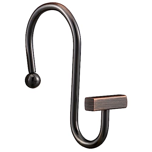 Bronze Shower Curtain Hooks, Rust Proof Shower Curtain Rings for Bathroom, CHICTIE Modern Metal Decorative Shower Hooks Hangers for Shower Curtain Rod, Square T Bar Shape Set of 12 - color: Bronze