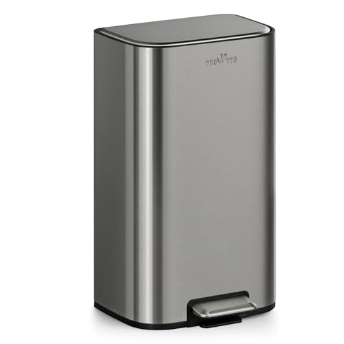 mVm 8 Gal Kitchen Trash Can, Step Trash Can with Lid, Smooth Edge Garbage Bin for Home Office (Gray) - color: Gray, size: 8Gal