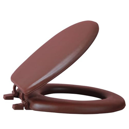 PowerSellerUSA Vinyl Round Soft Toilet Seat, Adjustable Hinges Toilet Seats with Non Slip Grip Tight Bumpers, Standard Heavy Duty Plastic Bathroom Toilet Seat Close Lid Set, Brown - color: Brown - Vinyl, size: 17" Standard