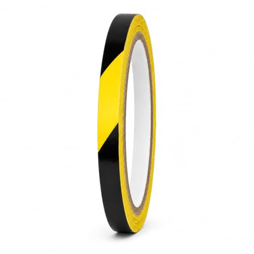 GGR Supplies Black & Yellow Hazard Stripe Tape, 1/2 inch x 18 Yards | OSHA Compliant High Visibility PVC Vinyl Tape for Floors, Warehouses, Traffic Lanes, and Safety Marking - color: Black & Yellow, size: 1/2 in. x 18 yds. (12mm)
