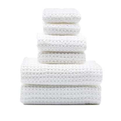 Sedona Waffle Towel Set, 6-Piece 410 GSM 100% Cotton Set Includes 2 Bath Towels, 2 Hand Towels & 2 Washcloths, Quick-Drying, White - color: White, style: Standard Set (Set of 6 with Bath Towels)