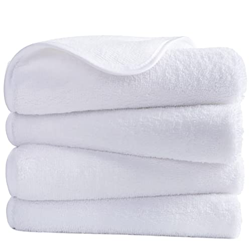 POLYTE Quick Dry Lint Free Microfiber Hand Towel, 16 x 30 in, Set of 4 (White) | 4 Pack, Oversize, Lint Free, Hanging Loop - color: White