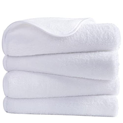 POLYTE Quick Dry Lint Free Microfiber Hand Towel, 16 x 30 in, Set of 4 (White) | 4 Pack, Oversize, Lint Free, Hanging Loop - color: White