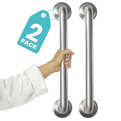 Vive 440lbs Grab Bar for Bathtubs and Showers (2 Pack) - Handicap Bathroom | Safety Rail for Elderly - Wall Senior Handle for Tub, Toilet, Bath - Disability Assist Device Accessories Handrail (16 Inch)