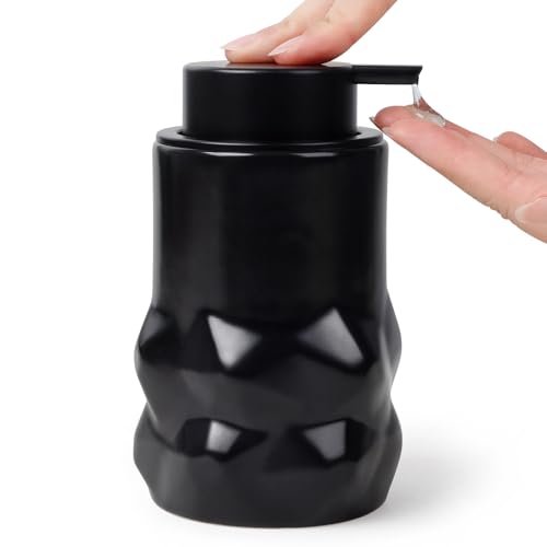 BosilunLife Hand Soap Dispenser - Foam Soap Dispenser Bathroom Ceramic Dish Liquid Soap Dispenser for Kitchen, Bathroom Countertop Soap Dispensers (Black-Liquid-Sculpt) - color: Black-liquid-sculpt