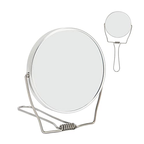 Sonew 2 Sided Vanity Mirror, Mini 360 Degree Rotation Aluminum Frame Silver Vanity Mirror with Stainless Steel Stand for Office Dormitory, Makeup Mirror for Woman and Man