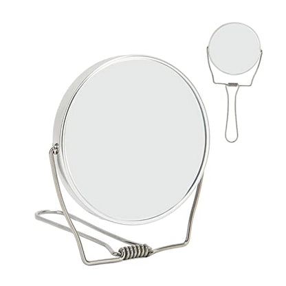 Sonew 2 Sided Vanity Mirror, Mini 360 Degree Rotation Aluminum Frame Silver Vanity Mirror with Stainless Steel Stand for Office Dormitory, Makeup Mirror for Woman and Man