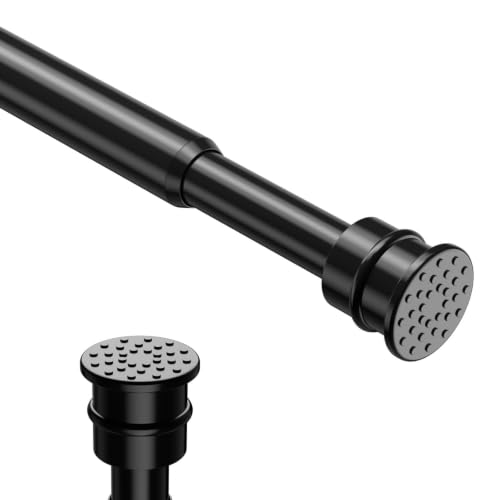 Spring Tension Rods 28-48 Inches No Drill Tension Curtain Rods Black Spring Loaded Curtain Rods Adjustable Small Short Tension Curtain Rod for Window,Kitchen,Doorway,Cupboard,Wardrobe - color: Black, size: 28-48inch-1PCS