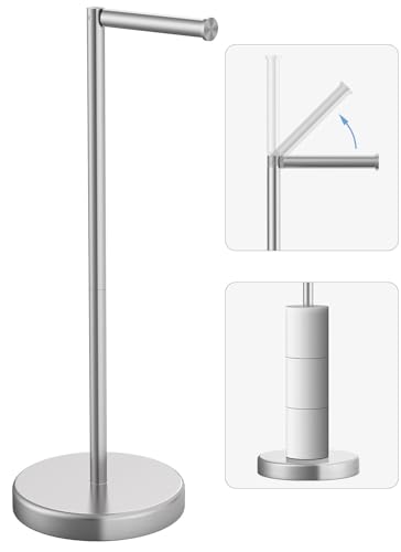 Brushed Nickel Toilet Paper Holder Stand Free Standing Tissue Roll Holder | Freestanding Toilet Paper Stand Storage for Bathroom 304 Stainless Steel Rustproof for 4 Rolls(Fits All Rolls) by Evolvegoods - color: Brushed Nickel