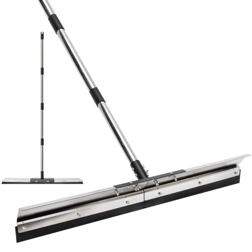 Floor Squeegee for Concrete Water Removal, 31'' Large Heavy Duty Water Pusher with Splash Guard for Garage, Deck, Driveway, Pool, Patio, Tile, 55.5’’ Long Handle Commercial Outdoor Rubber Squeegees - size: 31in