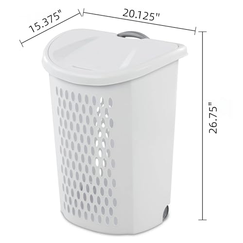 Wheeled Laundry Hamper with Retractable Handle, Plastic Rolling Laundry Basket for Easy Transport, Large 2-Bushel Capacity Clothes Hamper. Suitable for Laundry Rooms, Bathrooms, and Dormitories. White