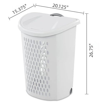 Wheeled Laundry Hamper with Retractable Handle, Plastic Rolling Laundry Basket for Easy Transport, Large 2-Bushel Capacity Clothes Hamper. Suitable for Laundry Rooms, Bathrooms, and Dormitories. White