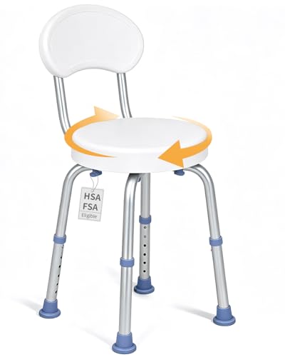 HSA/FSA Swivel Shower Chair for Inside Shower, Upgraded Small Shower Chair with Back, Adjustable Shower Stool for Inside Shower, Shower Chair for Inside tub Bath Stool for Senior/Pregnant