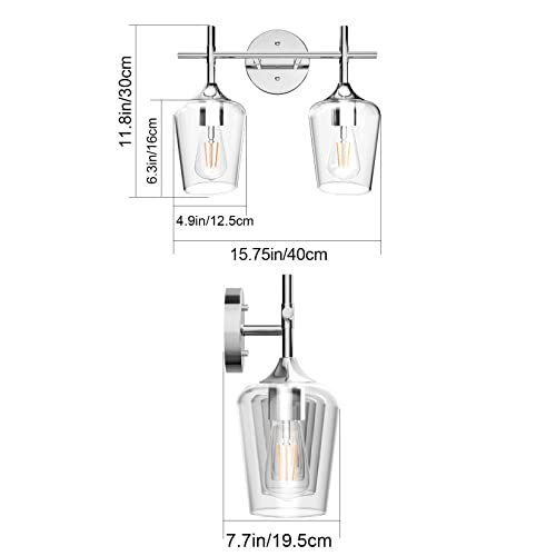Ralbay Chrome Bathroom Light Fixtures 2-Lights with Clear Glass Modern Wall Mount Lighting Industrial Farmhouse Bathroom Vanity Lights Wall Sconce Chrome - color: Chrome, size: 2-Light