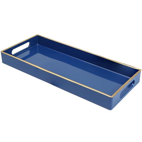 Blue Bathroom Vanity Tray for Countertop, Small Plastic Toilet Tank Versatile Storage & Organization Tray for Makeup, Perfume, Desk, Kitchen, Candles, 13.7"x6"x1.4", 35HB - color: 15hblue