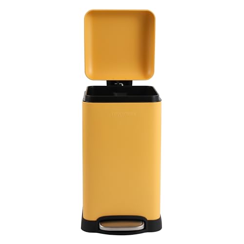happimess Betty Retro Mini 3.2 Gal Step Trash Can, Daffodil Yellow | Soft-Close Lid, Removable Liner, Iron, Hands-Free Pedal, Satin Finish, Non-Skid Base, Built-In Damper, Modern, Minimalistic - color: Daffodil Yellow