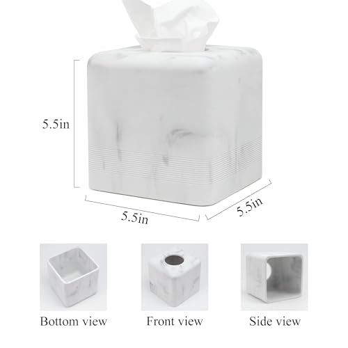 Resin Tissue Box Cover, Modern Square Holder,White | White resin tissue box cover with modern square design and silicone feet for bathroom vanity, office desk, and living room - color: White