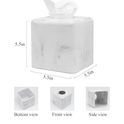 Resin Tissue Box Cover, Modern Square Holder,White | White resin tissue box cover with modern square design and silicone feet for bathroom vanity, office desk, and living room - color: White