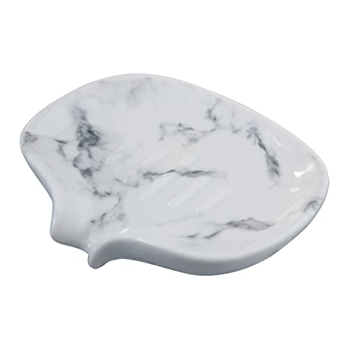 White Marble Texture Soap Dish Ceramic Soap Holder Self Draining Soap Dish Waterfall Slot Sponge Holder Bathroom Accessories for Bathroom, Kitchen,Bar Counter. - color: Marble White