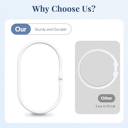 Bathway Shower Curtain Rings, White Shower Curtain Hooks 12 Pcs Anti-Drop Shower Rings for Curtain, Metal Shower Curtain Rings Rust Proof, Shower Hooks for Shower Curtain Rod, Curtain Rings - color: White, style: Modern Oval
