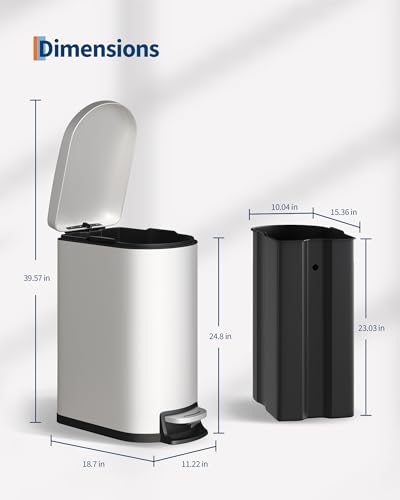 GarveeHome 13 Gal / 50 L Stainless Steel Kitchen Trash Can with Lid, Slim Step-On Garbage Bin, Large Rustproof Metal Trash Can with Soft Close, Inner Bucket & Rear Handle, White - color: White, size: 13 Gallon
