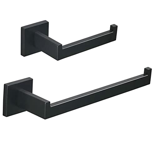 SHUNLI Black Toilet Paper Holder + Hand Towel Holder, 2 Pieces Bathroom Hardware Accessories Set, Towel Ring Towel Bar Wall Mounted, SUS304 Stainless Steel - color: Black