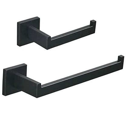 SHUNLI Black Toilet Paper Holder + Hand Towel Holder, 2 Pieces Bathroom Hardware Accessories Set, Towel Ring Towel Bar Wall Mounted, SUS304 Stainless Steel - color: Black