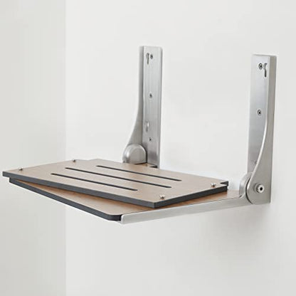Seachrome Silhouette Folding Wall Mount Shower Bench Seat, Rustic Teak Seat with Silver Frame (SHAF-185155-PRTS-S-SL) - color: Rustic Teak Seat With Silver Frame
