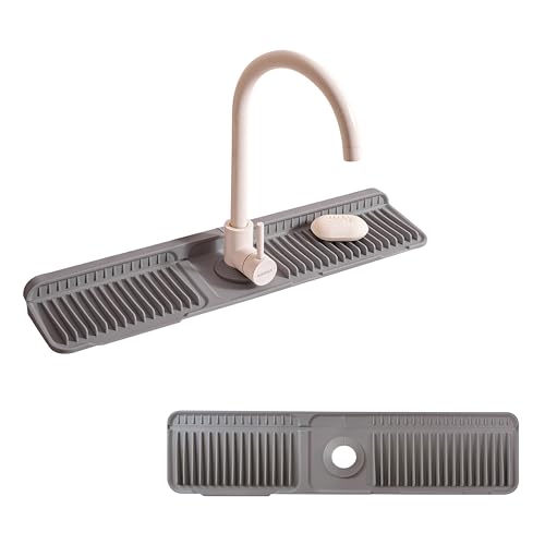 ZJWZLG Faucet Mat for Kitchen Sink, 24"X5.5" Silicone Sink Splash Guard , Snap-On Design & 7°slope Fast Drain, Folding Sink Faucet Mat for Universal Kitchen Bathroom Sink(Grey) - color: Gray, size: 24" x 5.5"