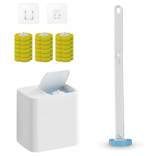 2026 New Disposable Toilet Brush, Disposable Toilet Cleaning System, Ocean/Lemon/Lavender 3 Aromatherapy, Includes Disposable Cleaning Stick, Storage Box and Scented Refill Tabs (White-Lemon*18) - color: White-lemon*18