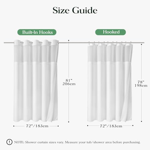 White Hook Free Waffle Shower Curtain & Snap-in Fabric Liner,72x81 | Less Time to install, 3 in 1 Fabric Shower Curtain and Liner Set with Magnets, Long, Shower Curtains for Bathroom - color: A White, size: 72"W x 81"L (Pack of 1)