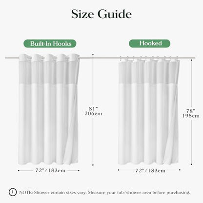 White Hook Free Waffle Shower Curtain & Snap-in Fabric Liner,72x81 | Less Time to install, 3 in 1 Fabric Shower Curtain and Liner Set with Magnets, Long, Shower Curtains for Bathroom - color: A White, size: 72"W x 81"L (Pack of 1)