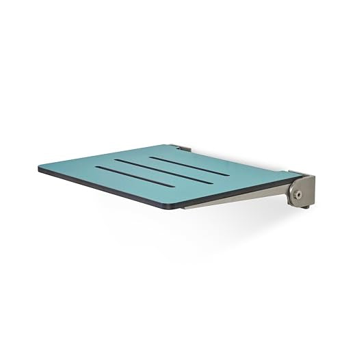 18 inch Silhouette Slimline Folding Wall Mount Shower Bench Seat, Teal Seat with Silver Frame - color: Teal Seat With Silver Frame