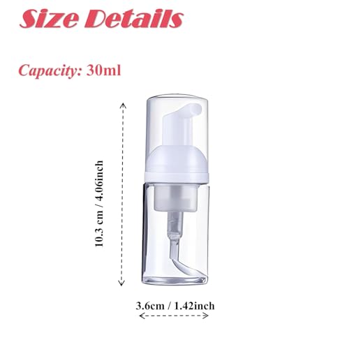 10Pcs 1Oz Plastic Foam Pump Bottle Transparent Empty Dispenser Bottles Travel Soap Bottle Mini Shampoo Pump Empty Travel Foaming Containers for Shampoo Cleaning Lash Cosmetics Packaging