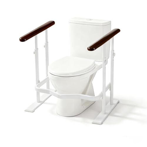 Toilet Safety Rails for Seniors - Toilet Safety Frame with Dual Pillars, Waterproof Nighttime Reflective Base, 3-Speed Height Adjustment (Brown, Double Pillar) - color: Brown