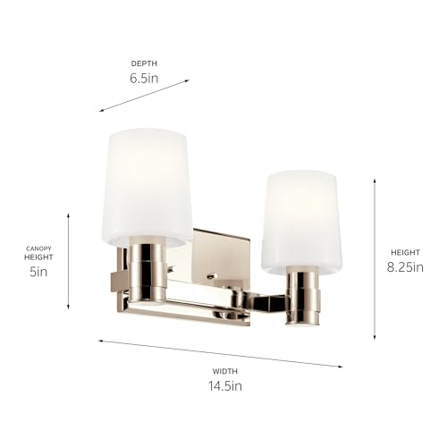 Kichler Adani 2-Light Bathroom Vanity Light, Polished Nickel | Modern vanity light with opal glass for bathrooms and powder rooms (14.5" x 8.25"), 55175PN - color: Polished Nickel, size: 14.5"