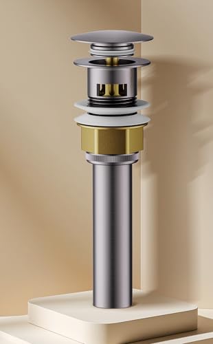 Bathroom Sink Drain with Strainer Basket and Pop-Up Drain Stopper Set (Brushed Nickel, with Overflow) - color: Brushed Nickel, size: with Overflow