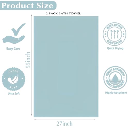2-Pack Microfiber Bath Towels (27x54 Inches) - Ultra Soft & Quick Dry, 3X Absorbency, Lightweight for Gym, Yoga, Travel & Spa - Perfect for Home, Fitness & Post-Workou