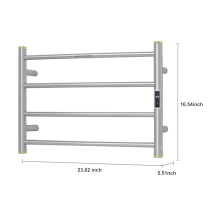 Electric Towel Warmer Rack,Heating Towel Warmer,Timer & Temperature Control,Wall-Mounted Plug-in for Bathroom,Brushed,Stainless Steel,4-Bar(16.54x23.62x5.51in) - color: Round-matte Brushed With Gold Top, size: 4 Bars