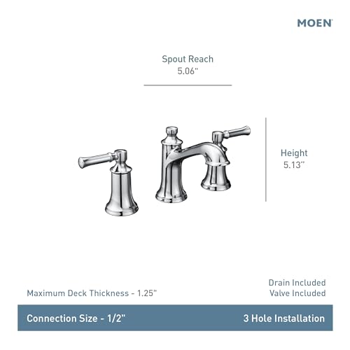 Moen Dartmoor Chrome Two-Handle High Arc Widespread Bathroom Sink Faucet for 3-Hole Setups with Valve Included, TV6805 - color: Chrome