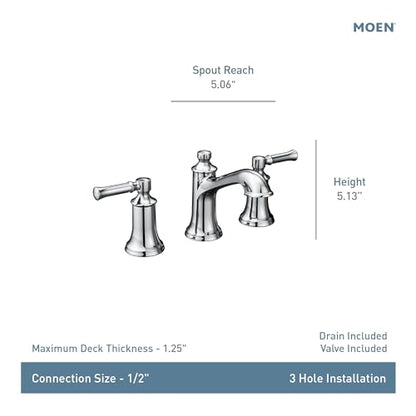 Moen Dartmoor Oil-Rubbed Bronze Two-Handle High Arc Widespread Bathroom Sink Faucet for 3-Hole Setups with Valve Included, TV6805ORB - color: Oil Rubbed Bronze