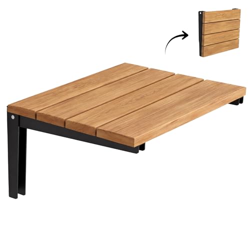 Folding Natural Color Solid Teak Wood Shower Seat, Foldable Shower Bench, Wall Mounted Folding Wooden Shower Stool, Inside Shower Handmade Fold Down Bath Seat
