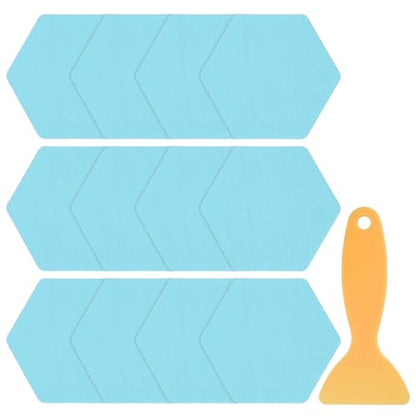 HARFINGTON 12pcs Non-Slip Bathtub Stickers Set 3.15" Hexagon Shower Floor Sticker PEVA Anti-Slip Adhesive Appliques with Scraper for Bathroom Kitchen Treads Stairs Swimming Pool, Blue - color: Blue