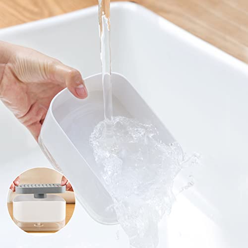 Dish Soap Dispenser for Kitchen Sink with Sponge Holder, RUFCRIL 12oz/350ml Soap Pump Dispenser and Sponge Holder, White - color: White-12 Oz