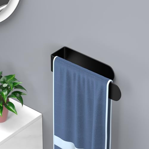 HUFEEOH 2 Pack Adhesive Hand Towel Holder, Sticky Towel Bar Towel Holder Wall Mounted, Stainless Steel Kitchen Towel Holder Hand Towel Rack for Bahtroom Hotel RV Kitchen (Black) - color: Black, size: 8 Inch (2PC)