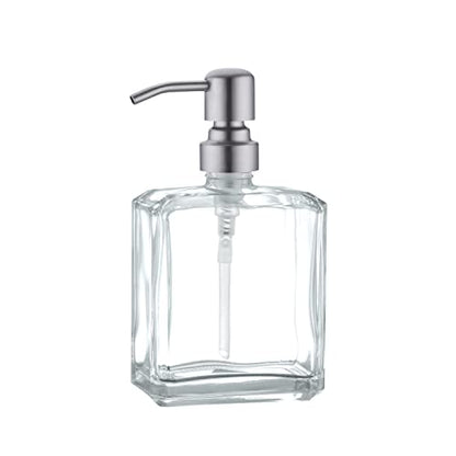 Square Clear Glass Dish Soap Dispenser, Antique Design Refillable Hand Soap Dispenser with Rust Proof Stainless Steel Pump, 13.5 oz Lotion Dispenser for Bathroom Vanity, Kitchen Countertop - color: Brushed Nickel, size: 13.5oz-Square