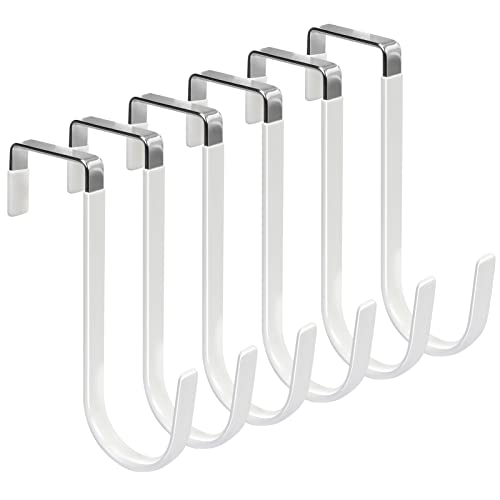 FYY Over the Door Hooks, Single-Hanger 6 Pack, Fits Doors 1 3/8" White | Heavy Duty Metal, Hold 20lbs, Rubber-Coated, No-Drilling, for Bathroom Dorm, Hanging Towels Clothes Hats Bags Coats Wreaths - color: A White, size: Short, style: 6 Pack