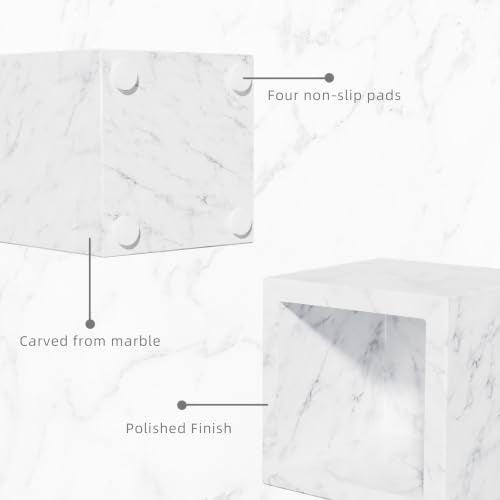 Marble Toothbrush Holder,Pencil Cup,3.9x3.9x3.9in,Carrara White | Makeup Brush Holders with Anti Slip Foot Pads, Rectangular Toothbrush Organizer,Natural Stone Utensil Container for Bathroom - color: Carrara White